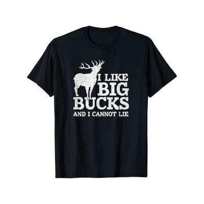 European Sizes [Humorous] Funny Deer Hunting Graphic Tee, Soft & Breathable, Black T-Shirt with "I Like Big Bucks" Design
