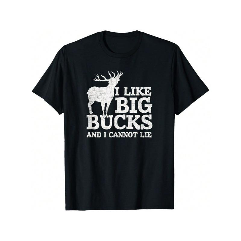 

European sizes [Humorous] Funny Deer Hunting Graphic Tee, Soft & Breathable, Black T-Shirt with I Like Big Bucks Design 4XL чорний