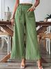 Women Solid Color Casual Straight-leg Pants Loose Elegant Elastic Waist Spring Autumn Pocket Trousers