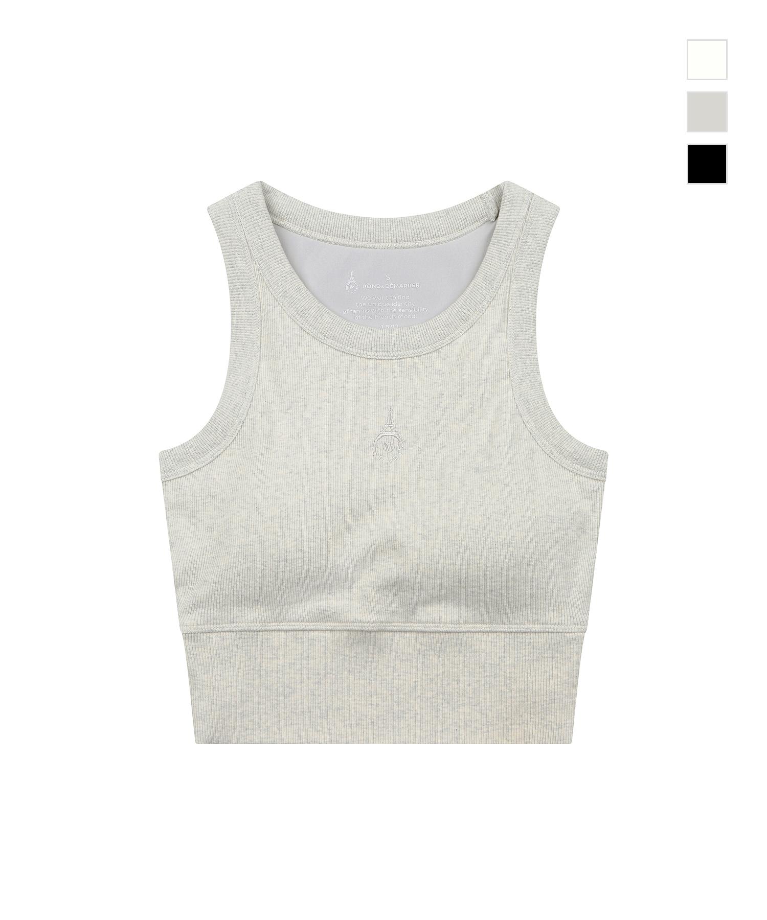 Ron And Marie [Women S] Main Symbol Sports Functional Ribbed Crop Top (Oatmeal Melange) S