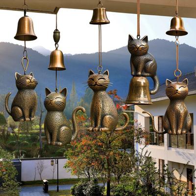 Cat Wind Chime Outdoor Kitten Design Wind Chime Garden Metal Cat Statue