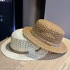 French-style Vintage Hollow Woven Straw Hat for Women, Summer Outing Flat-top Hat, Outdoor Sun Protection Straw Sun Hat