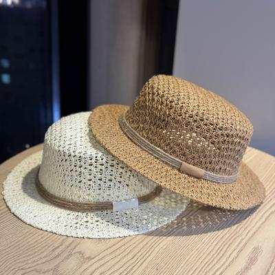 French-style Vintage Hollow Woven Straw Hat for Women, Summer Outing Flat-top Hat, Outdoor Sun Protection Straw Sun Hat