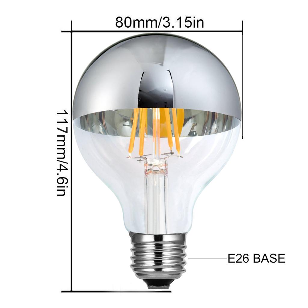 KY LEE LED Filament Glühbirnen, G80 Sockel, 2700K Warmweiß, 8W (60W Glühbirnenäquivalent), Stilvoll, Umgebungsbeleuchtung, Halbverchromt, für Zuhause