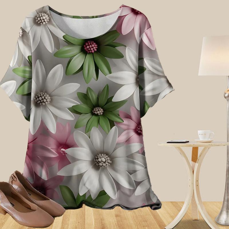 

Женская повседневная свободная весенняя рубашка, женские топы с коротким рукавом и цветочным принтом 8XL зелёный