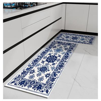 Blue Vintage Flowers Soft Kitchen Rug Anti-Fatigue Kitchen Rug Waterproof Non-Slip Rugs Set Runner Rug Bedside Rug Absorbent Carpet For Kitchen