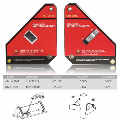LISHUAI Powerful Single Switch Neodymium Welding Magnet Holder On/Off Switch Magnetic Clamp/Magnetic Square 45/90 Degrees Large Size WM1-4590L
