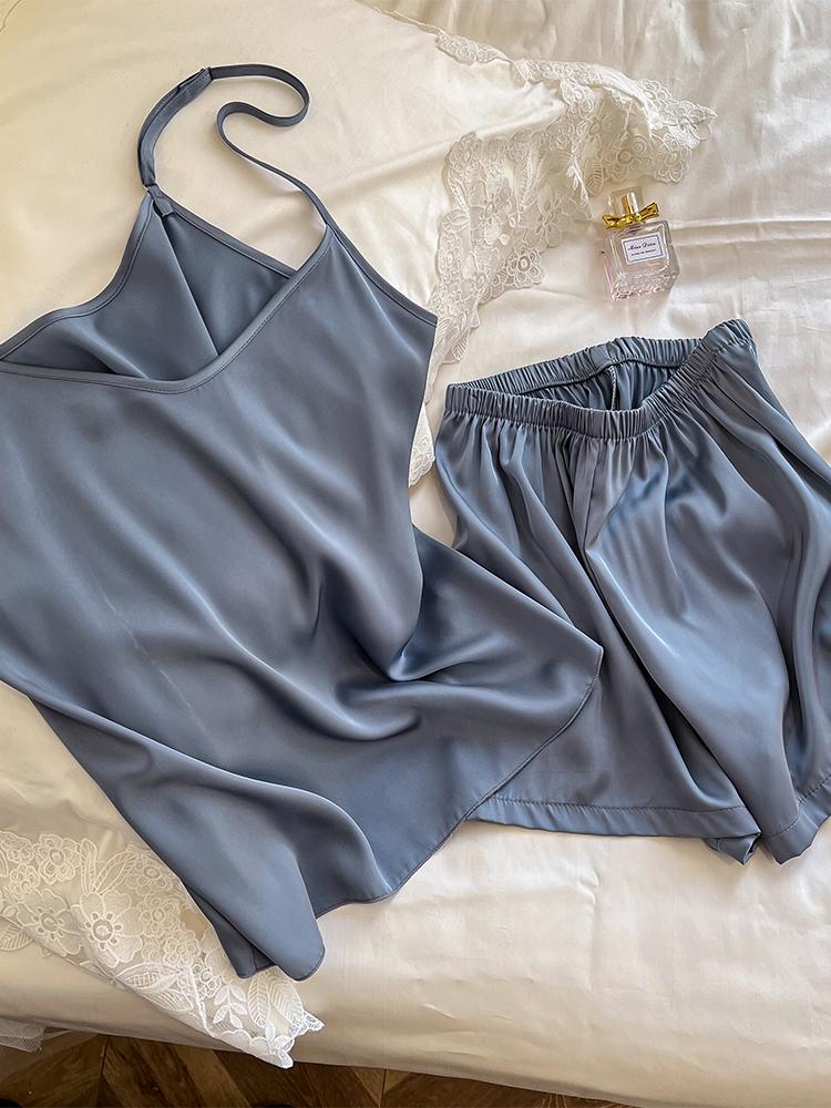 Women s Sexy Mulberry Silk Camisole Pajama Set - V-Neck Tank and Shorts M