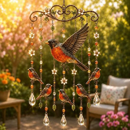 Carillon DYS Hummingbird, Carillon per Esterno, Carillon Sun Catcher in Vetro Colorato e Cristallo, Decorazioni Colorate per Giardino Esterno, Commemorativo