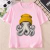 Cute Octopus Beanie T Shirt Ocean Animal TShirt Vintage Octopus Tees Casual Round Neck Printed Cotton Short Sleeve Tshirts