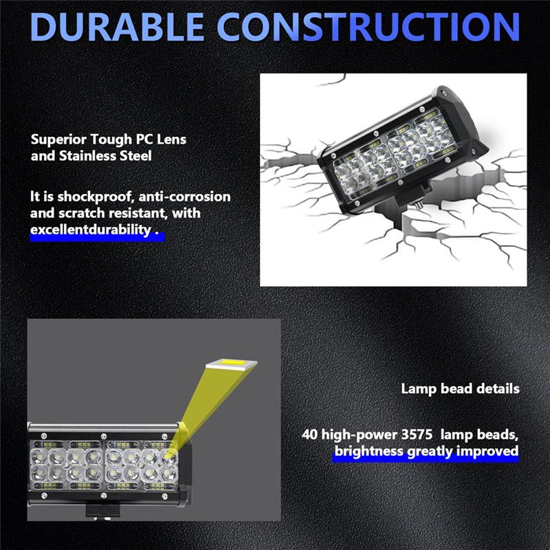 7 Inch LED Light Bar, 120W 12000Lm LED Pod Lights Work Lights, Spot Flood Combo  Off Road Light Pods Fog Lights 2PCS