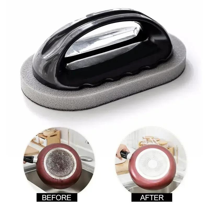 1/2/3PCS Sponge Kitchen Pot Brush with Handle, Rust Cleaning Tool Sink Pot Dish Scrubber Bathroom Decontamination Cleaning Brush