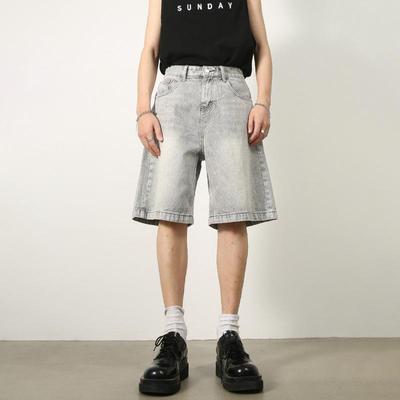 Retro Blå Slitte Denimshorts for Menn - Løs Passform, Allsidig, Trendy Sommerstil