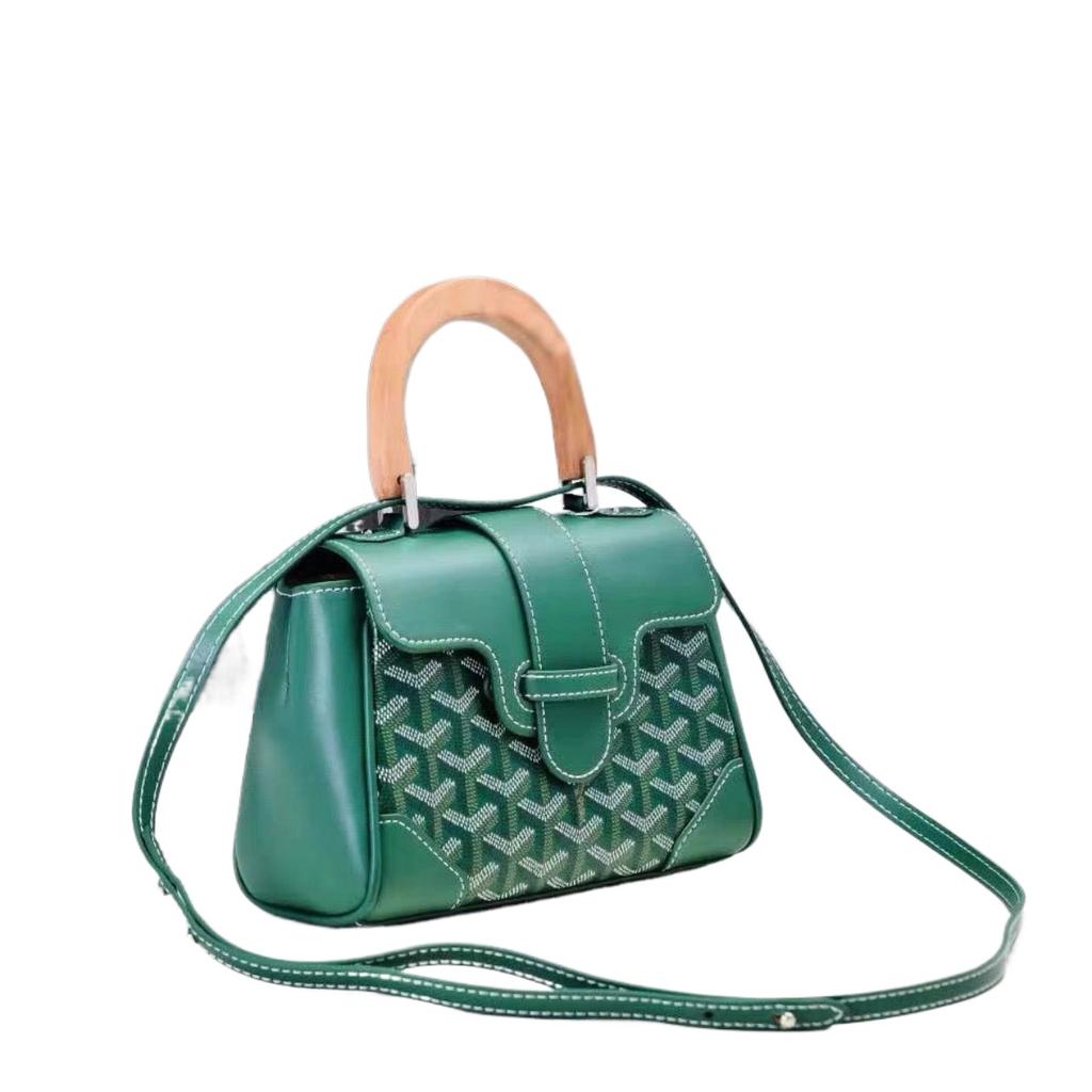 Women's PU Shoulder Bag with Wooden Handle, Crossbody & Handheld Purse