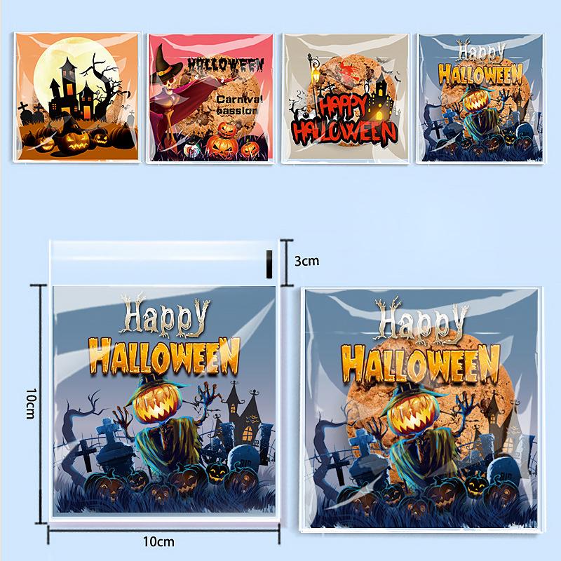 

100 шт. 10X10 см Хэллоуин Пластиковый пакет для конфет, печенья, подарков Самоклеящийся пакет для упаковки закусок Украшения для вечеринки на Хэллоуин Детские подарки