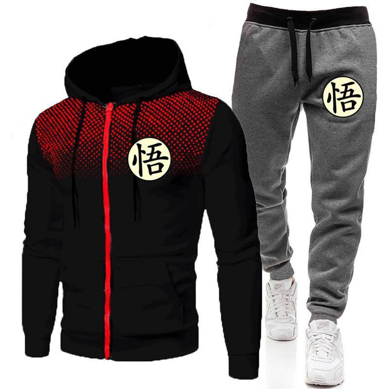 Mens Hooded Zip-Up Sweatshirt Set Casual Sportswear Long Sleeve Tracksuit Running Gym Outdoor