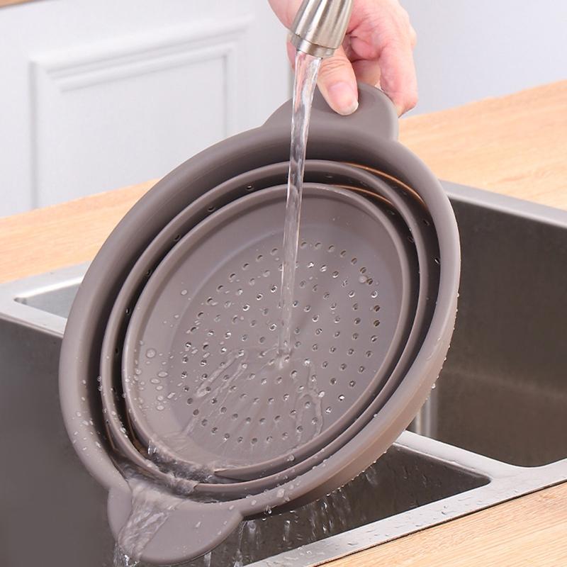 Folding Silicone Drain Basket Fruit Vegetable Washing Basket Foldable Strainer Colander Collapsible Drainer Kitchen