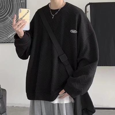 Round Neck Sweatshirt Men's Design Niche Trendy Ins Three-dimensional Texture Coat Hong Kong Style Loose Hooded Autumn and Winter Top
