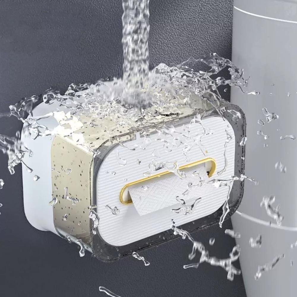 Langlebige durchsichtige Plastik-Taschentücherbox, stanzfreier Papierhalter, Klebe-Aufbewahrungsbox für große Kapazität, Badezimmer