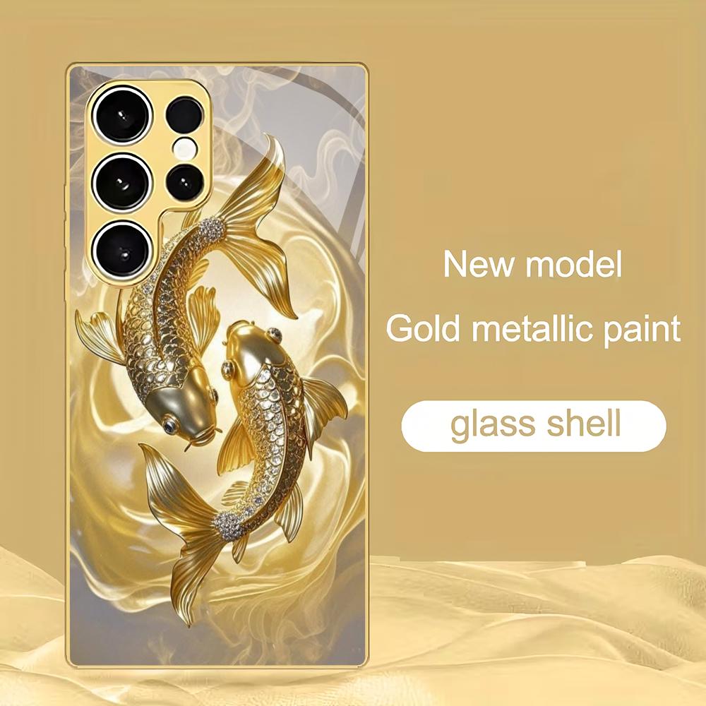 Goldfish electroplated glass phone case suitable for Samsung Galaxy S26 S25 S24 S23 S22 S20 FE/Ultra/Plus anti drop back cover GalaxyS25plus