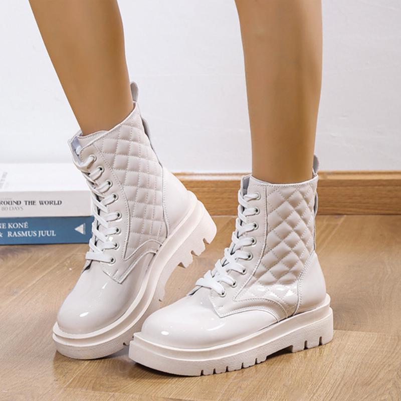 Fashionable Thick Soled Boots Autumn New Style British Solid Color Mid Tube Design Casual Women'S Shoes Luxury Versatile