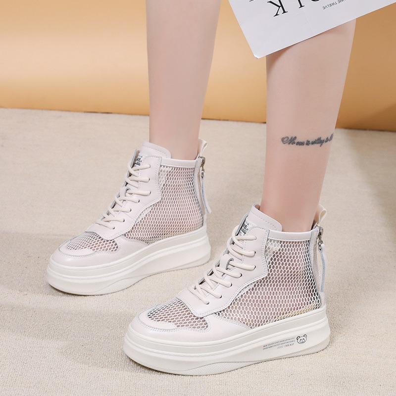 High-top Little White Shoes Women's Shoes New Breathable Mesh Shoes Versatile Thick-soled Muffin Sports Little White Shoes Women