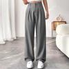 European & American Women's High-Waist Straight-Leg Business Casual Pants - Solid Color Draped Style (2026)