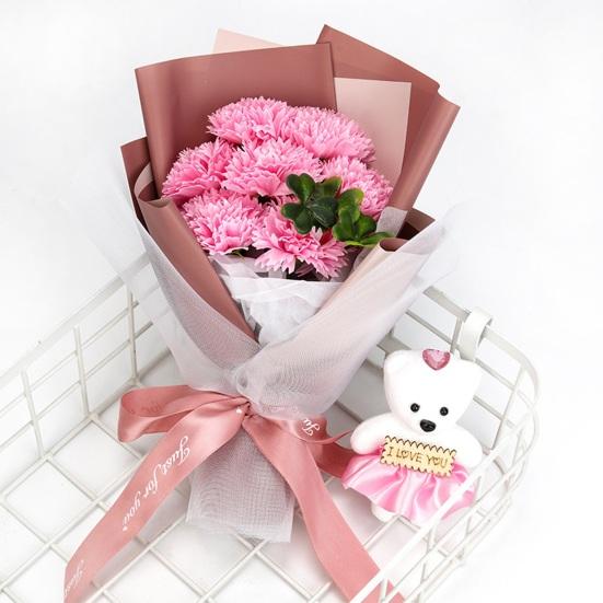 Valentine's Day Flower Bouquet with Bear And Gift Box 7 Scented Soap Flowers Artificial Rose Carnation Bouquet for