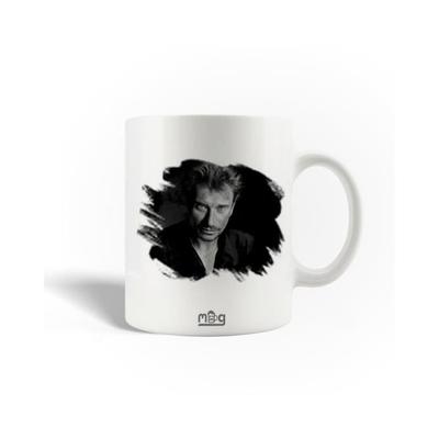 Ceramic Mug - Johnny Hallyday - White - 30cl - Dishwasher Safe - 9.5 Cm