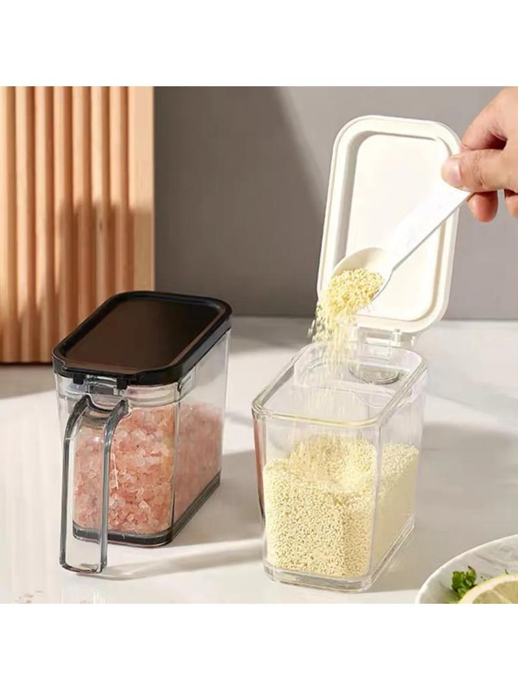 1 Sealed Pop-Top Seasoning Box with Spoon, Household Moisture-Proof Seasoning Bottle, Msg Salt Seasoning Storage Box