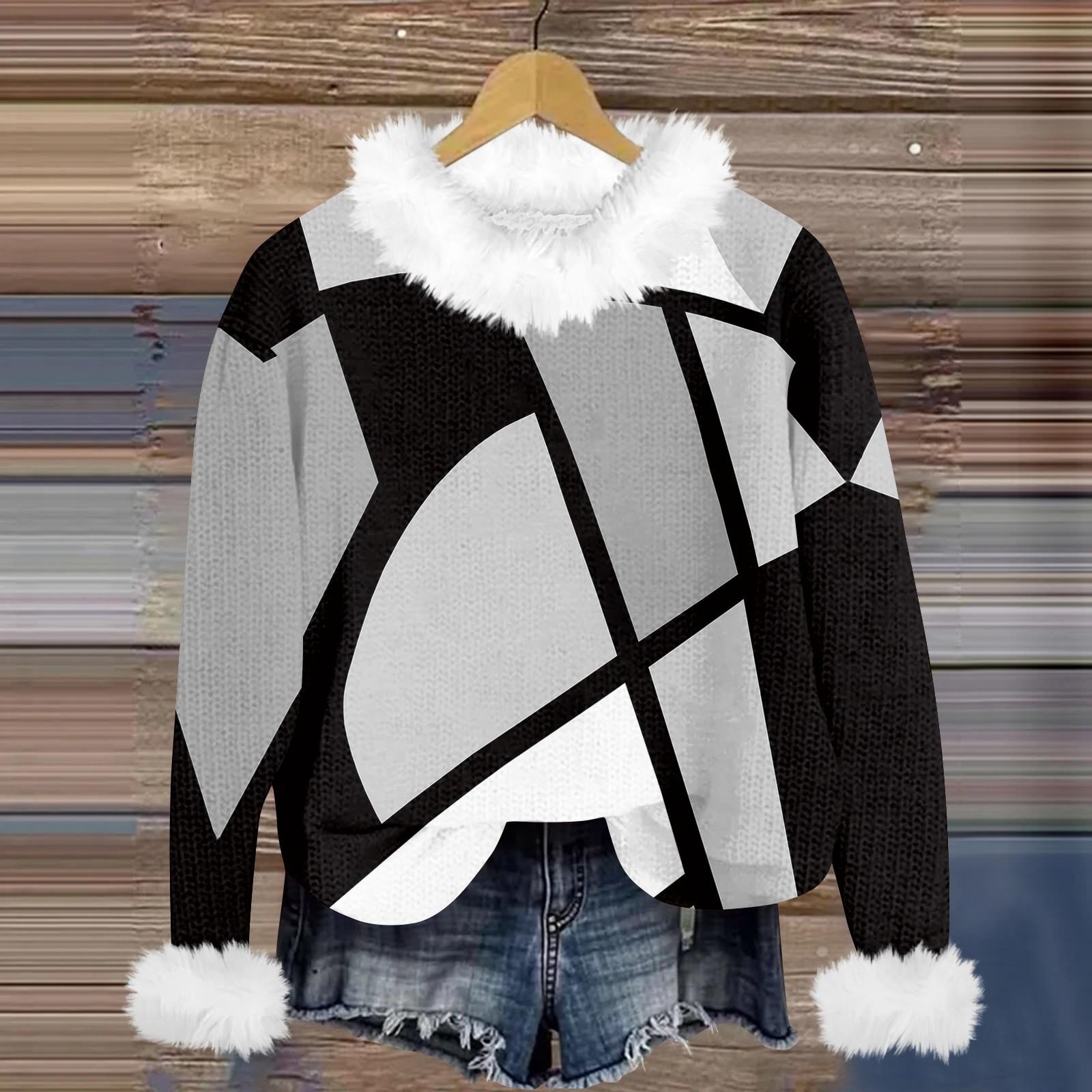 

Свитшоты для женщин Вязаный свитер Милая рубашка Осенний круглый вырез Пуловер с меховым воротником Топы XXL