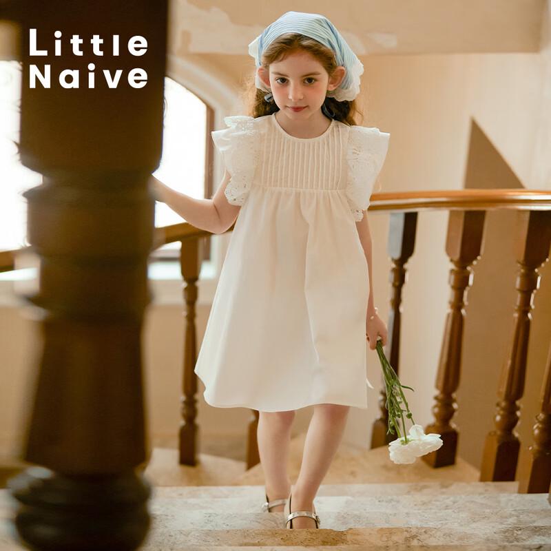 Little Naive Girl s White Lace Flutter Sleeve Summer Cotton Dress 130