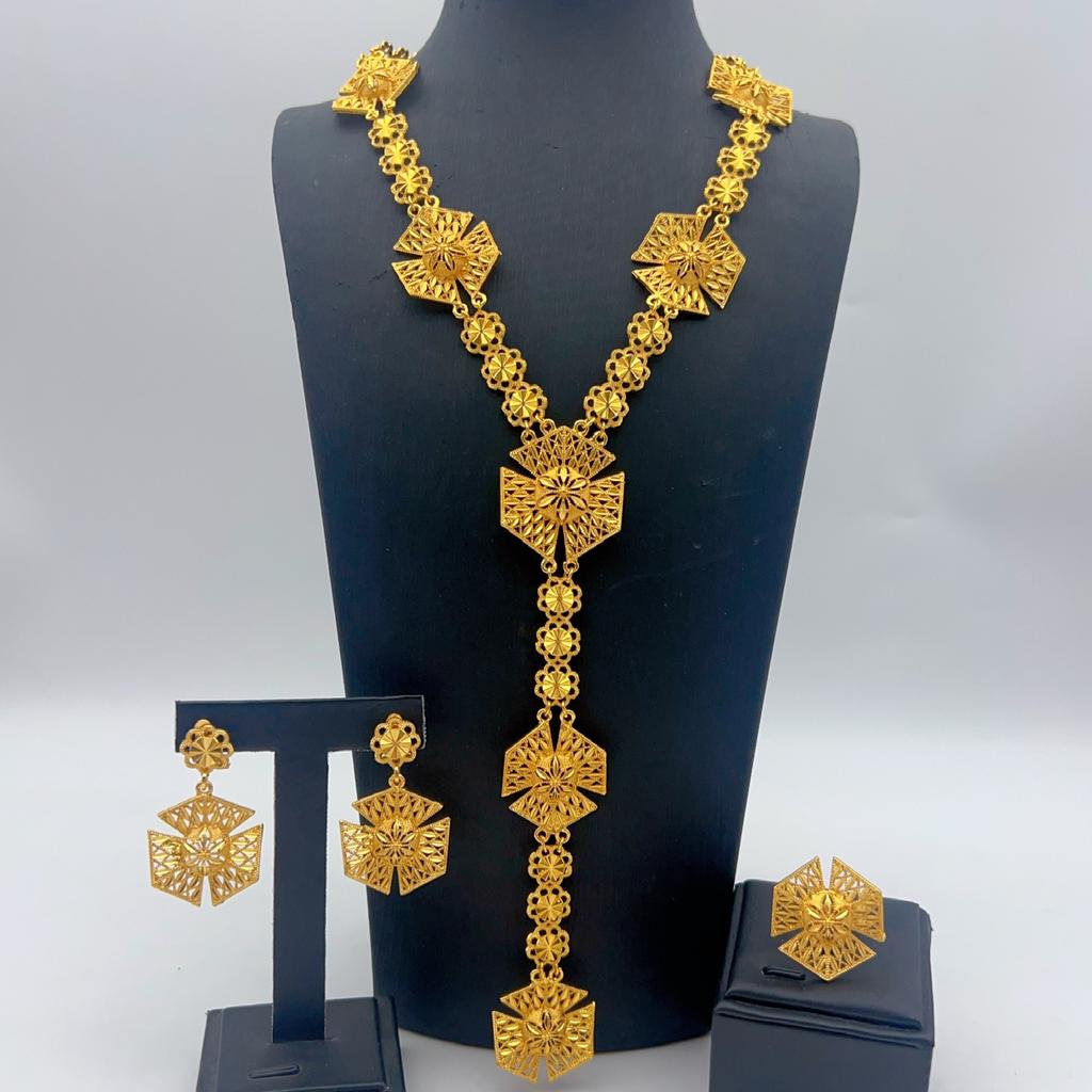 Long Necklace Earrings Jewelry UAE Indian Bridal Jewelry Gold Plated Dubai Africa Earrings