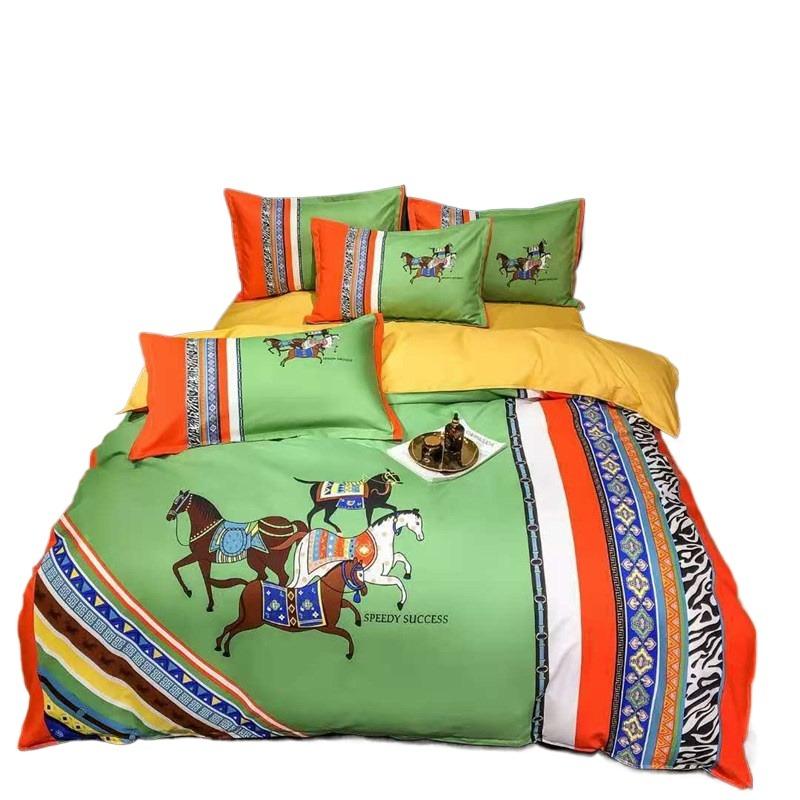2PCS Single-sided Printed  Duvet Cover,Luxury Plaid Horse Bedding Set, European retro style Modern Duvet Cover with Pillowcases