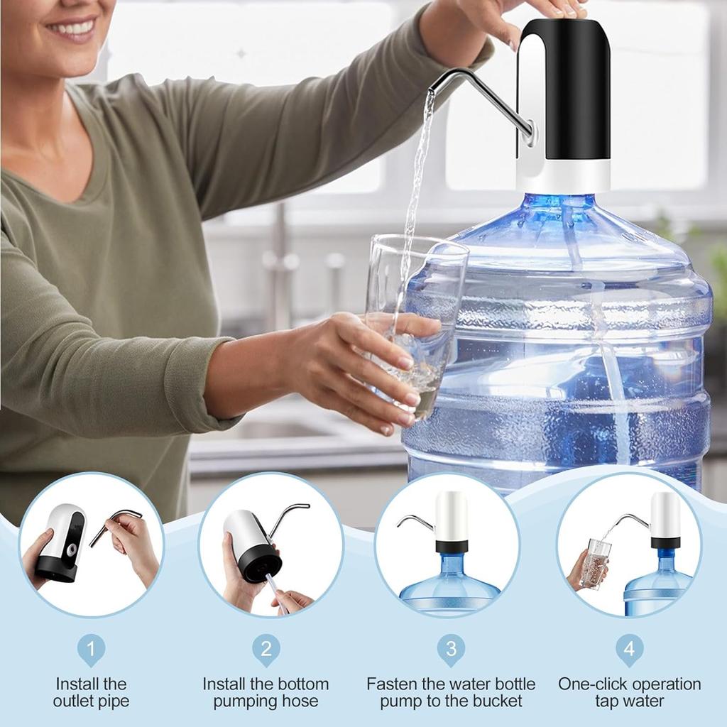 LMETJMA 5 Gallon Water Bottle Dispenser USB Charging Water Bottle Pump Portable Water Dispenser Pump for Camping BBQ Grill JT239