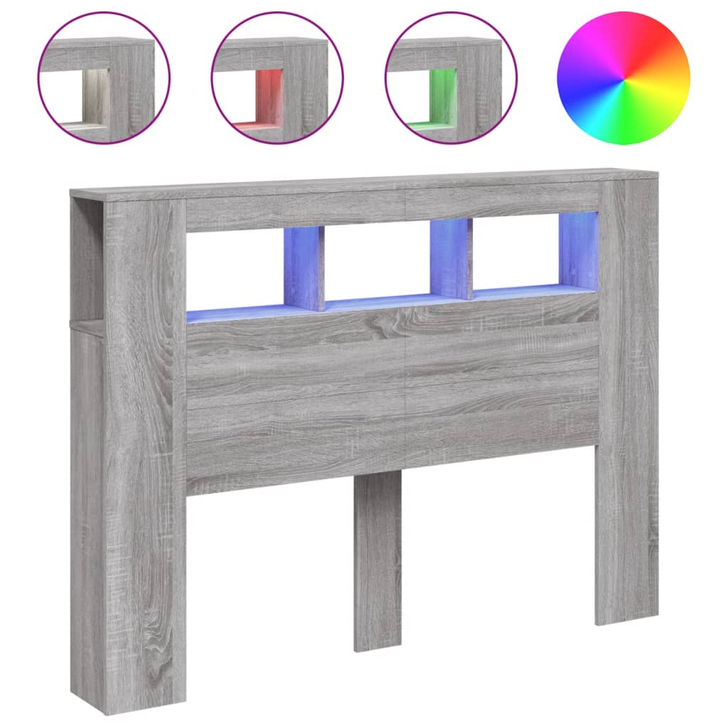 Vidaxl Testata Letto Con LED, Rovere Sonoma Grigio, 140X18,5X103,5 Cm