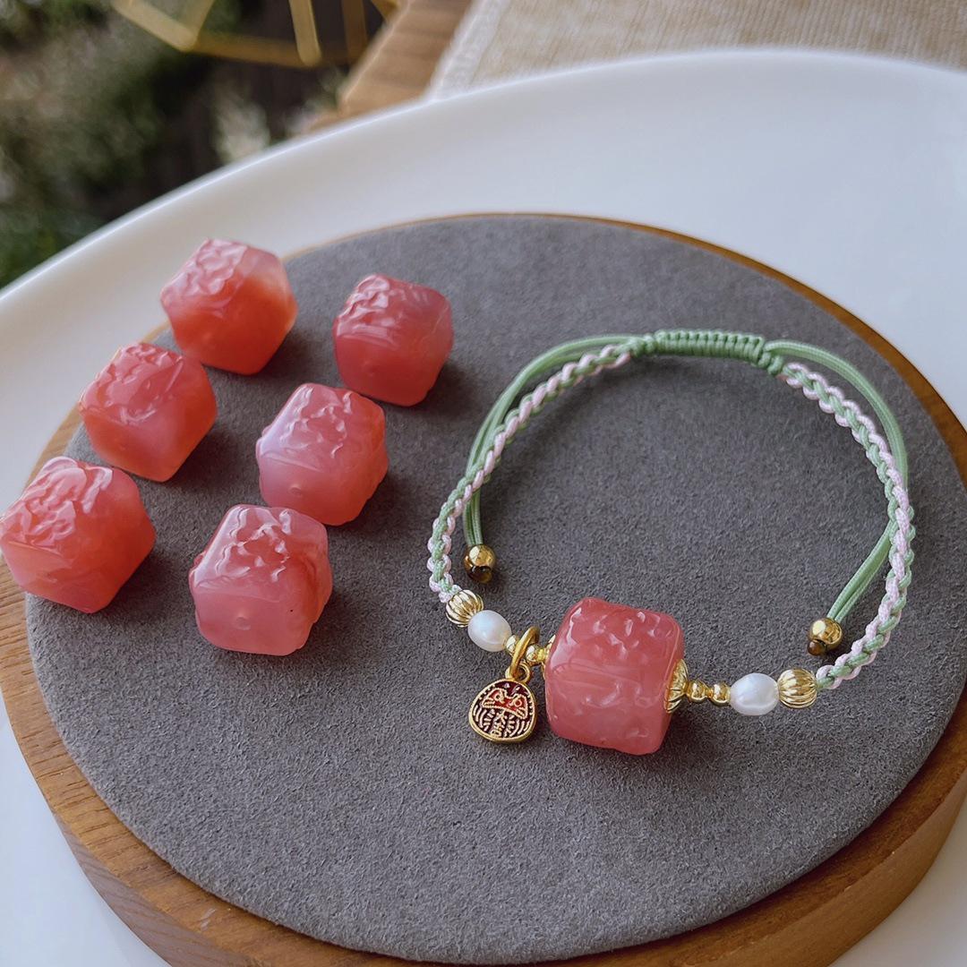 Handmade Agate Sugar Cube Bracelet: Natural Salt Source, Chinese Style, Elegant Woven Rope
