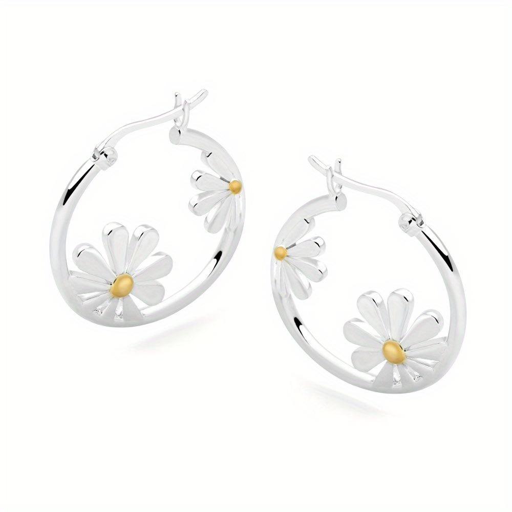 New Fashion Geometric Circle Flower Dangle Earrings for Women Daily Versatile Simple Design Zircon Accessories Gifts