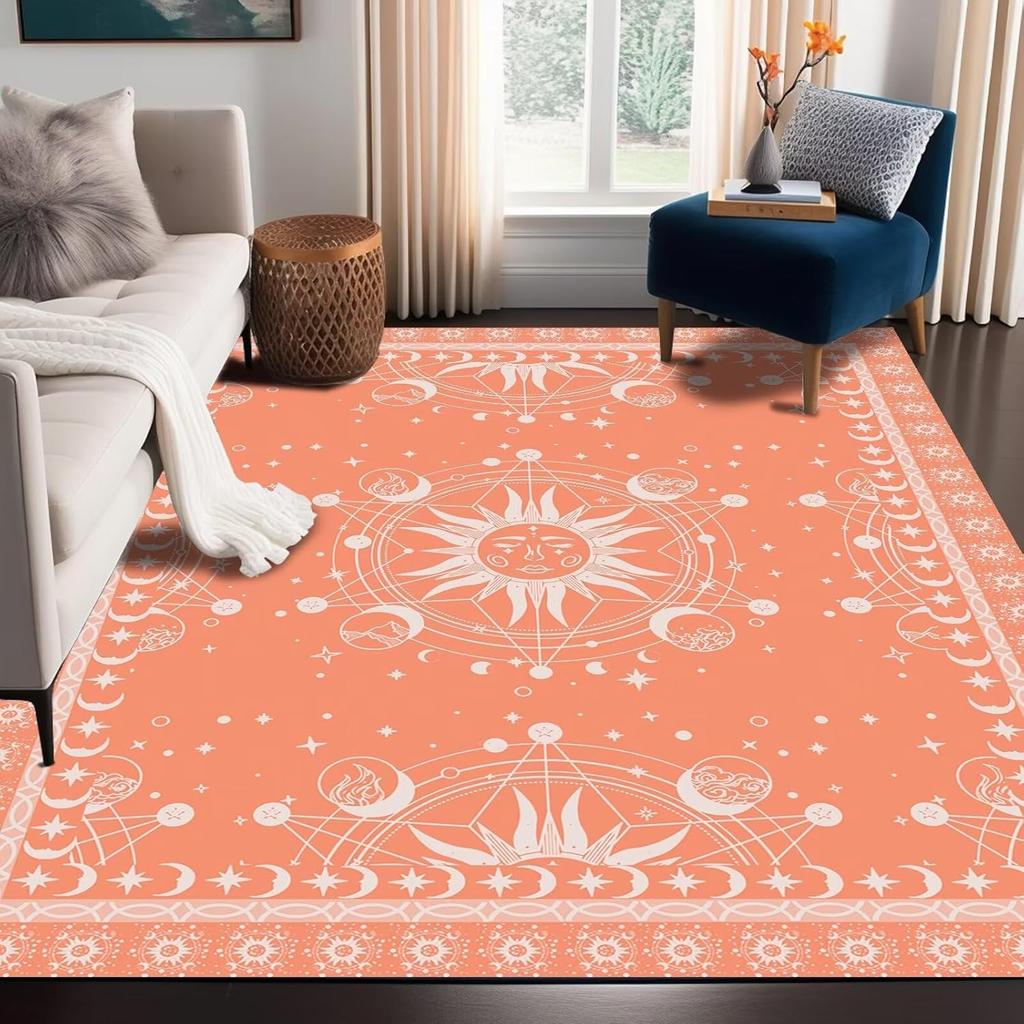 Sun and Moon Rug Boho Celestial Area Rugs for Bedroom Dorm Living Room Bohemian Occult Crescent Solar Stars Galaxy Floor Mat