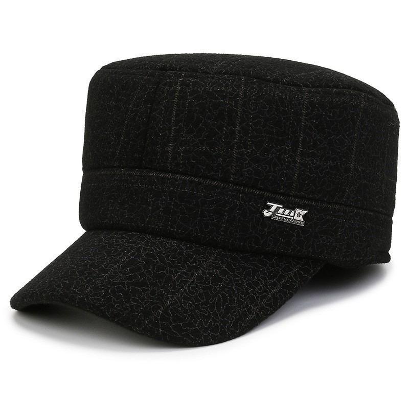 Hat Men's Winter Flat Hat Fleece Thickened Cap Dad Wool Cotton Hat Thermal Ear Protector