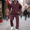Men's Classic Two-Piece Set, Fleece Zip Hoodie Jacket & Elastic-Waist Cargo Pants For Casual Outdoor Sports