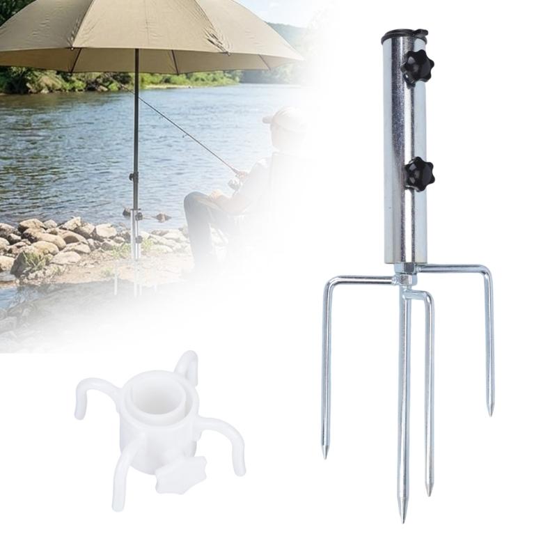 Supporto da Terra in Metallo Staccabile Portabastone con Gancio Bianco Set Manopole Girevoli Quotidiano per Uso all'Ombra in Giardino