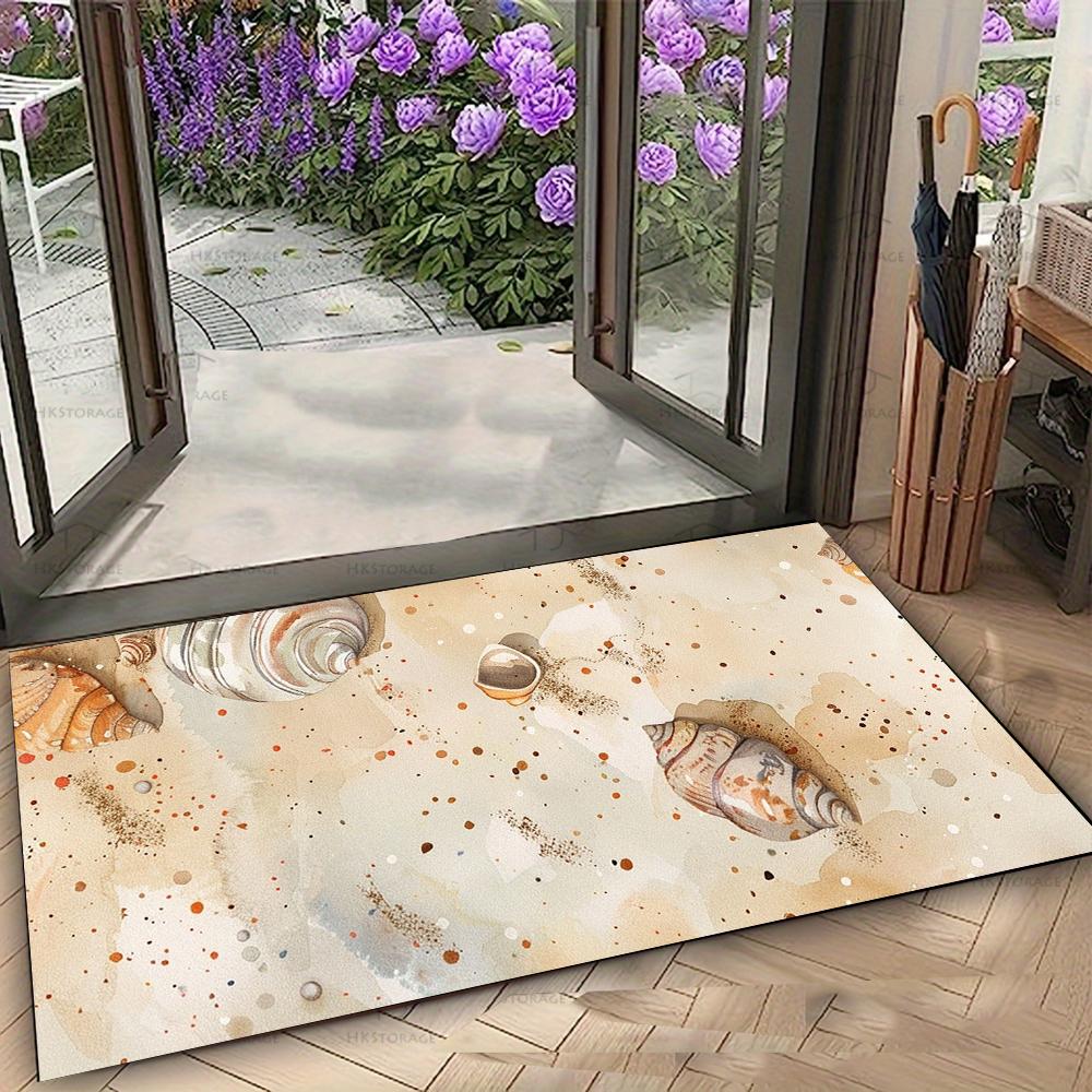 Waterverf Tropische Schelp Bloemen Deurmat Zomer Strand Schelp Plumeria Vissen Patroon Voordeur Keuken Entree Vloerkleed 30X50cm-Felt