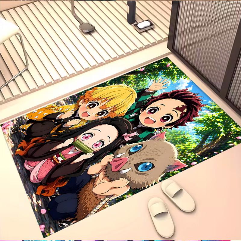 Demon Slayer Print Rug, Washable Floor Carpet, For Entryway Dorm Laundry Room Office Study, Home Decor Birthday Christmas Gift