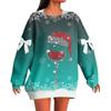 Ladies' Christmas Printed Bow Round Neck Long Sleeved Loose Pullover Sweater Sweatshirt Top