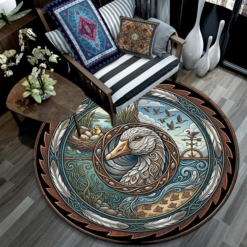 Duck Family Nature Round Area Rug Under Office Chairs Bedroom Living Room Home Decor
