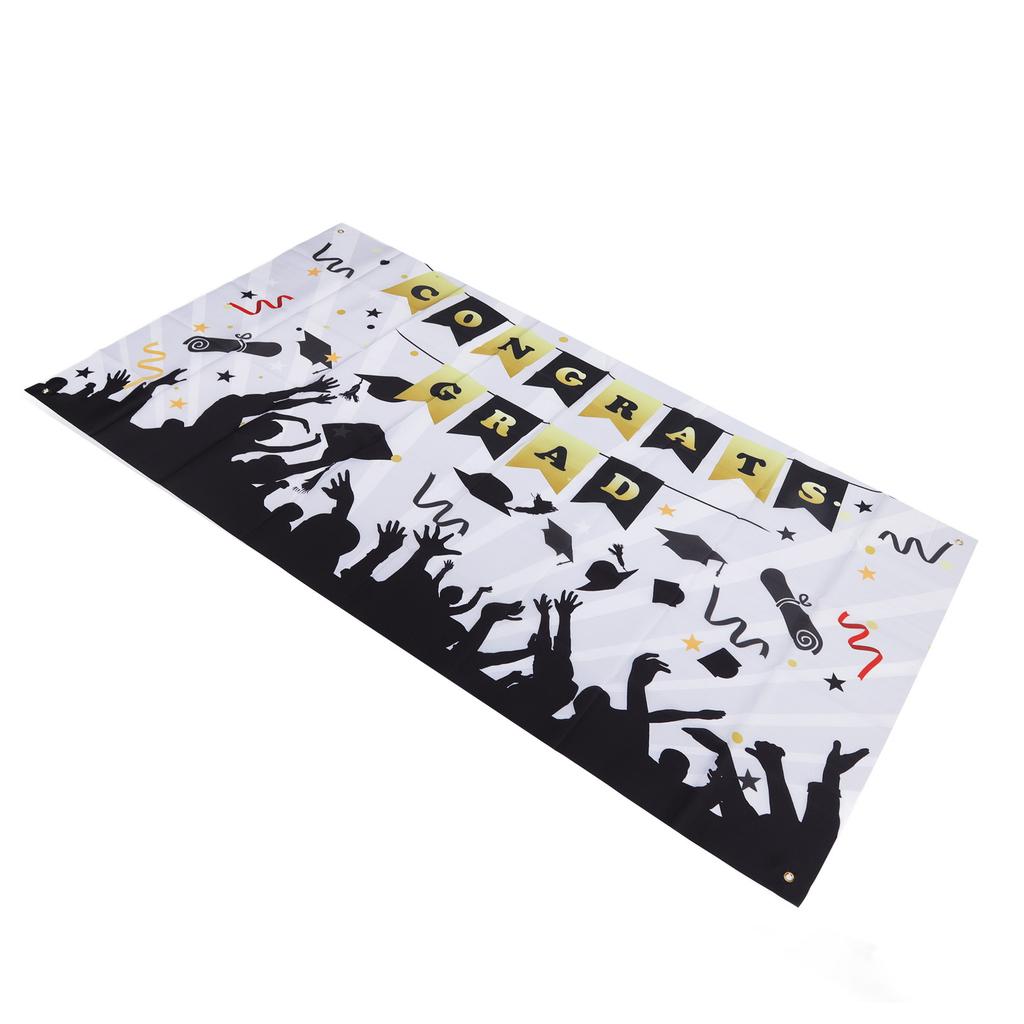 Graduation Banner Approx 71x38in Durable Polyester Fabric Fadeless Color 4 Eyelets Congrats Grad Banner for Graduation