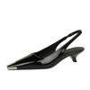 Fashion European Fashion Banquet Thin Heels And Shallow Mouth Women's Shoes Patent Leather Shiny Metal Toe Back Trip Straps To Make Slim