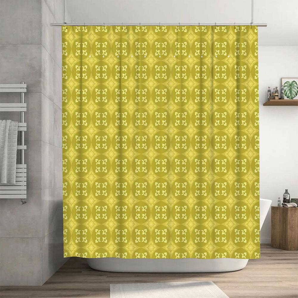 Green Yellow Classic Pattern Waterproof Shower Curtains Bathroom Decoration Home Decorative Liner for Tub Size XXL 180x240cm (70