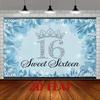 2D Flat Blue Snowflake & Number 16 Photography Background Cloth